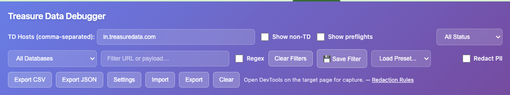 Features | Treasure Data Debugger